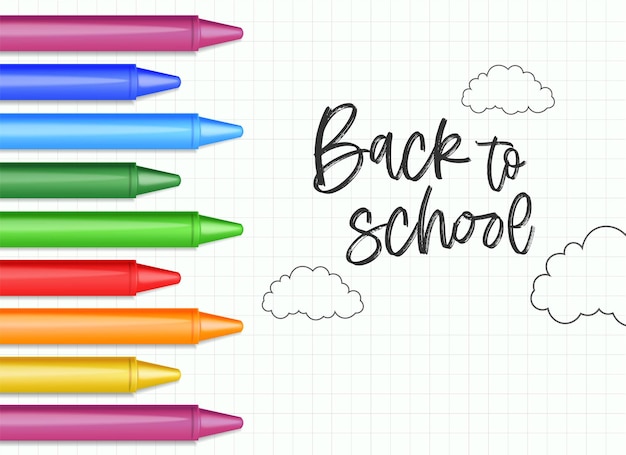 Crayons réalistes isolés sur fond blanc vecteur vecteur de fournitures scolaires colorées