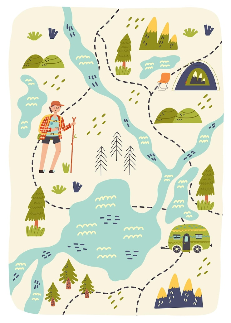 Vecteur créateur de carte forêt randonnée camping