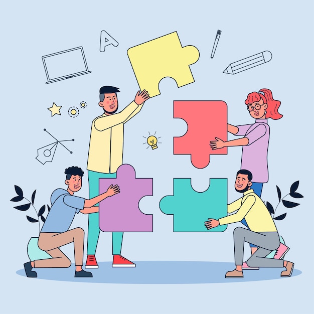 Les créatifs travaillent ensemble pour créer des œuvres. Comme vous connecter à un puzzle complet