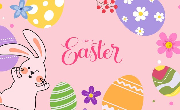 Création d'arrière-plan de clip-art de Pâques Bonne semaine de Pâque souhaits clip-art avec des œufs de lapin et des fleurs