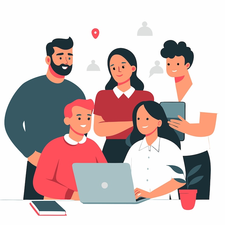 Vecteur création de contenu collaboratif avec une équipe dédiée