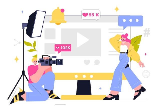 Création de contenu Illustration vectorielle avec marketing numérique Copywriting Engagement des médias sociaux Personnalisation du contenu et interaction avec la communauté