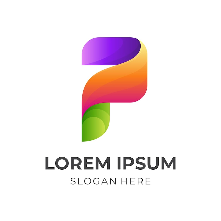 Vecteur création du logo p initial avec un style coloré 3d