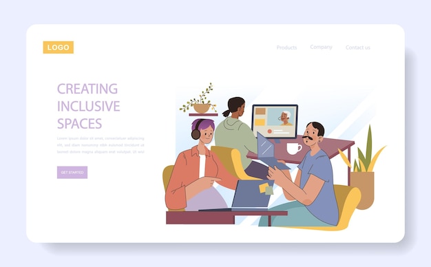 Vecteur création d'espaces inclusifs concept un cadre de collaboration où divers individus s'engagent dans des