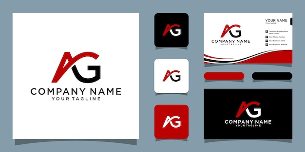 Création Initiale Du Logo Ag Avec La Conception De La Carte De Visite Vecteur Premium