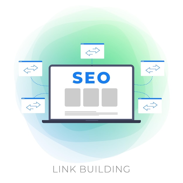 Vecteur création de liens ou concept de stratégie seo backlink au design plat