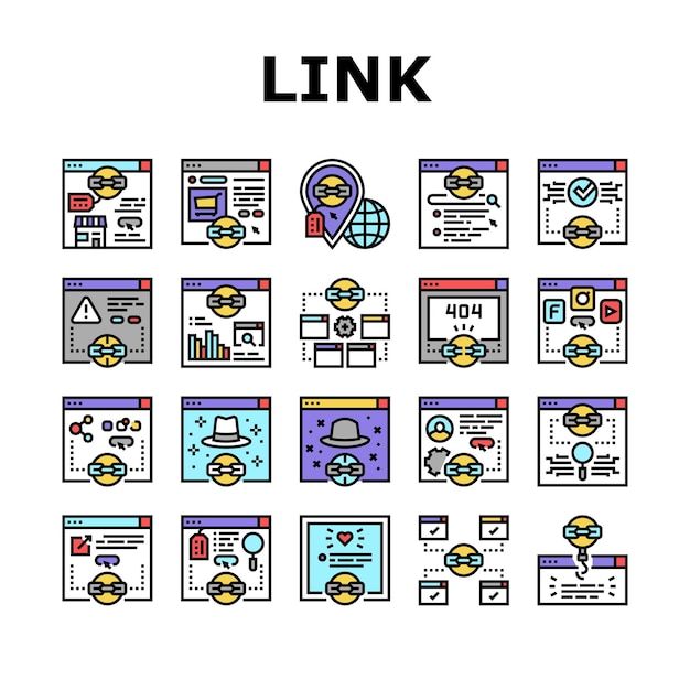 Vecteur création de liens et icônes d'optimisation set vector