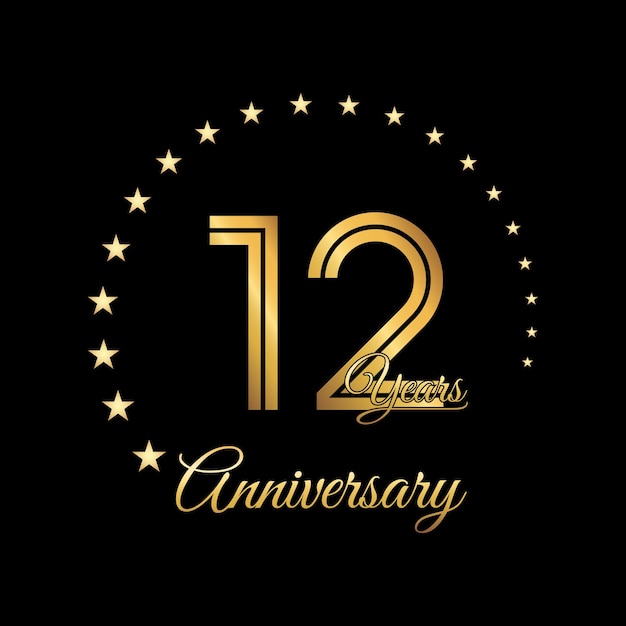 Création De Logo 12 Ans Anniversaire Avec Couleur Dorée Style D'écriture Manuscrite Modèle Vectoriel De Logo D'art En Ligne