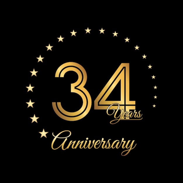 Création De Logo 34 Ans Anniversaire Avec Couleur Dorée Style D'écriture Manuscrite Modèle Vectoriel De Logo D'art En Ligne