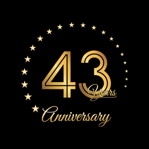 Création de logo 43 ans anniversaire avec couleur dorée Style d'écriture manuscrite Modèle vectoriel de logo d'art en ligne