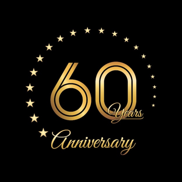 Vecteur création de logo 60 ans anniversaire avec couleur dorée style d'écriture manuscrite modèle vectoriel de logo d'art en ligne