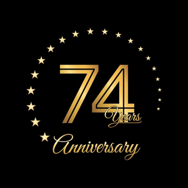 Création de logo 74 ans anniversaire avec couleur dorée Style d'écriture manuscrite Modèle vectoriel de logo d'art en ligne