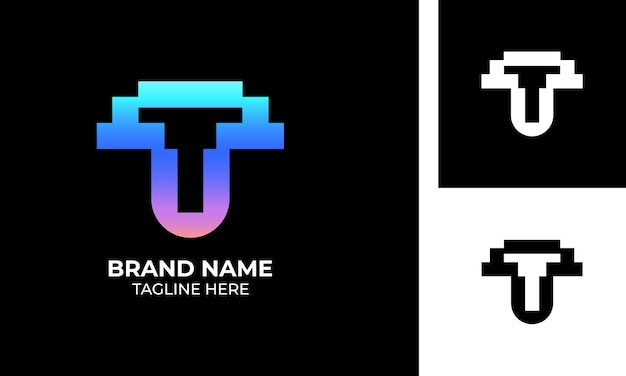Vecteur création de logo abstrait dégradé t lettre avec style technologique en forme vectorielle