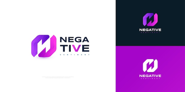 Création de logo abstrait lettre N avec concept d'espace négatif dans un style dégradé violet Logo N moderne et propre pour l'identité de marque commerciale et technologique