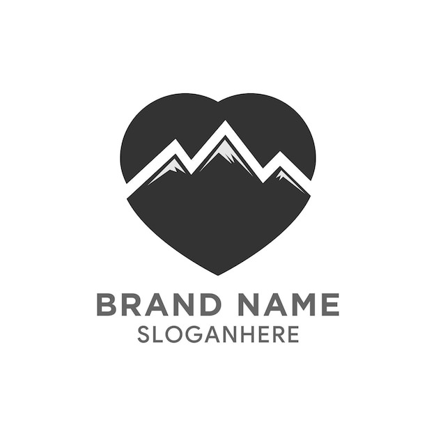 Vecteur création de logo d'amour de coeur de montagne