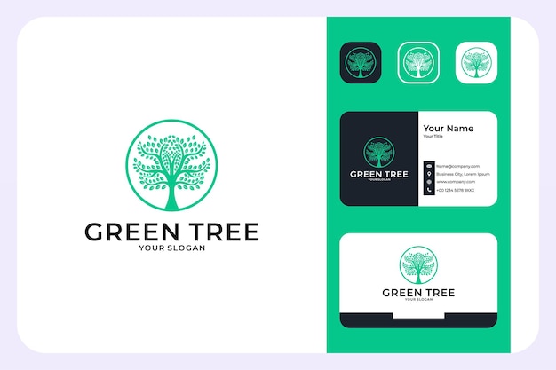 Création De Logo D'arbre Vert Et Carte De Visite