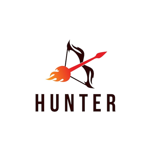 Vecteur création de logo d'archer de feu de chasseur de sport de tir à l'arc