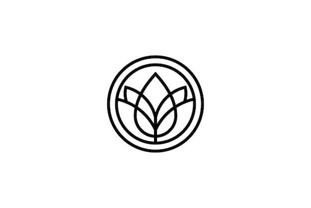 Création de logo d'art en ligne de fleur de lotus en forme de cercle avec combinaison d'éléments de goutte d'eau