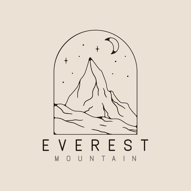 Vecteur création de logo d'art en ligne de montagne everest avec conception d'illustration vectorielle de logo de style minimaliste étoile lune