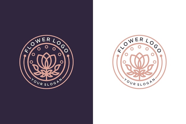 Création De Logo Art Ligne Vintage Fleur Rose