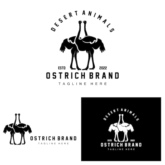 Vecteur création de logo d'autruche illustration d'animal du désert vivant dans la forêt produit de marque de chameau vectoriel