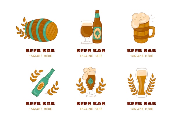 Vecteur création de logo de bar à bière dessiné à la main