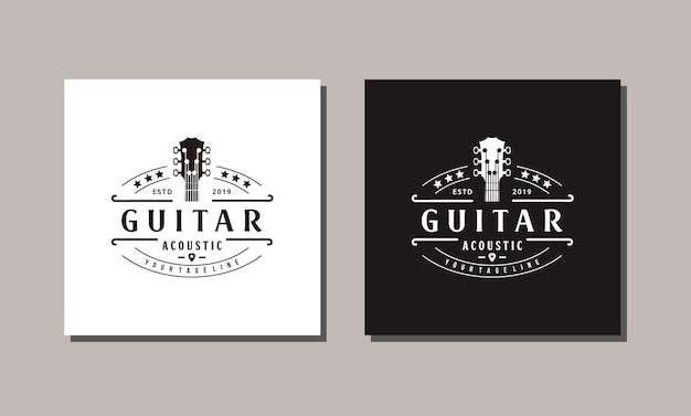 Création De Logo De Barre Rétro Vintage Western Musique Guitare Acoustique