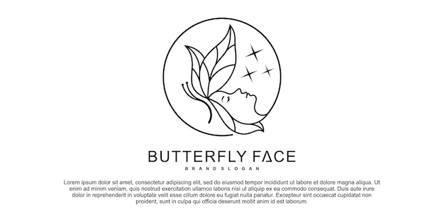 Création De Logo De Beauté Femme Visage Papillon Abstrait Avec Style D'art En Ligne Créatif Vektor Premium