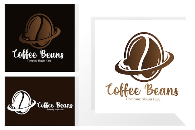 Création de logo de boisson de grain de café en illustration vectorielle de couleur marron