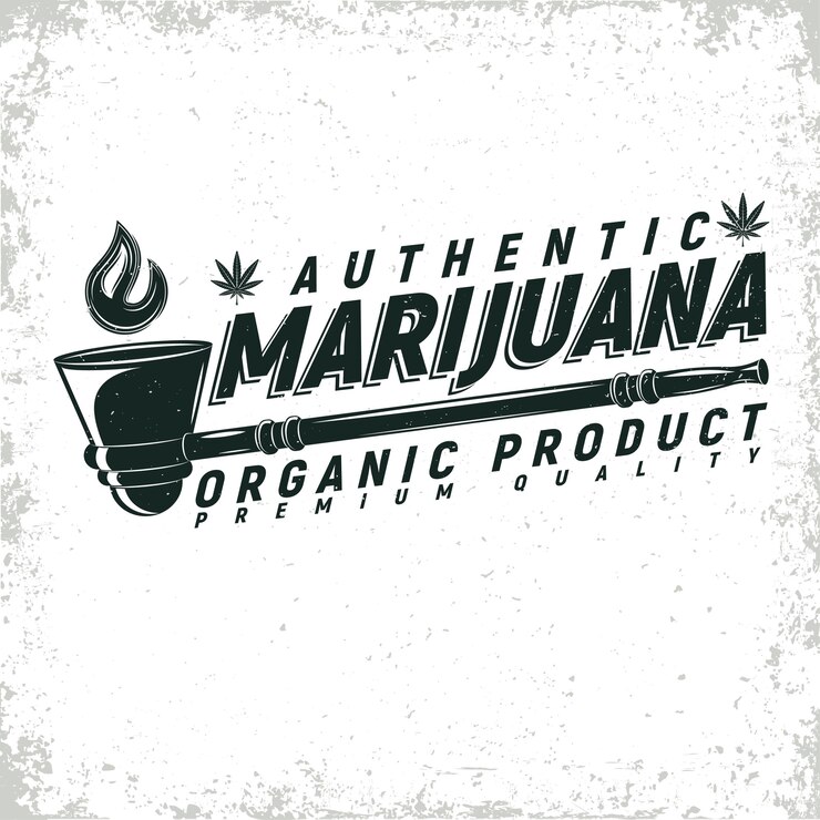 Vecteur création de logo de cannabis médical vintage, timbre imprimé grange, emblème de typographie de marijuana créative