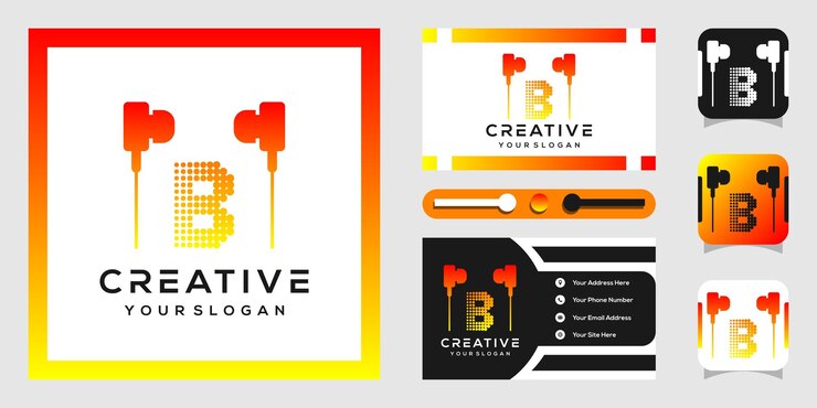 Vecteur création de logo de casque avec lettres modernes b