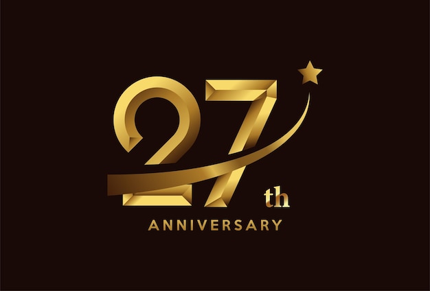 Création De Logo De Célébration D'anniversaire De 27 Ans Doré Avec Symbole étoile