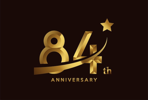 Création de logo de célébration d'anniversaire de 84 ans doré avec symbole étoile