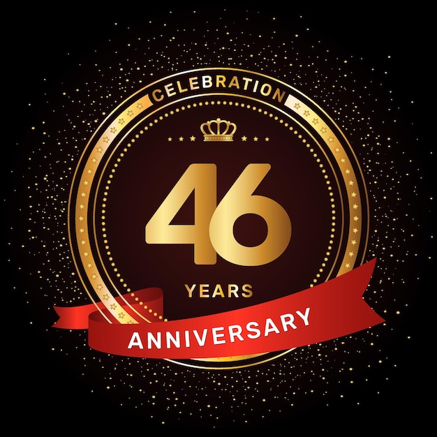 Vecteur création de logo de célébration du 46e anniversaire avec un anneau doré et un modèle de vecteur de concept de ruban rouge