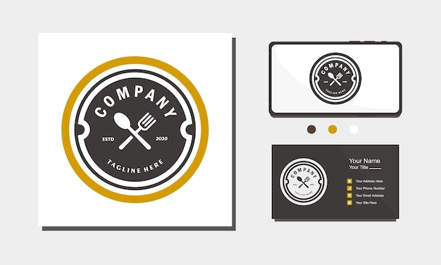 Vecteur création de logo de cercle minimaliste de restaurant fourchette et cuillère à badge vintage