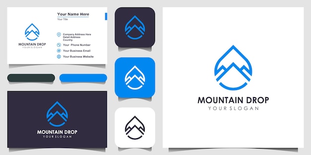 Création De Logo De Chute Combinée Avec Le Concept D'art De Ligne De Montagne Et La Conception De Cartes De Visite