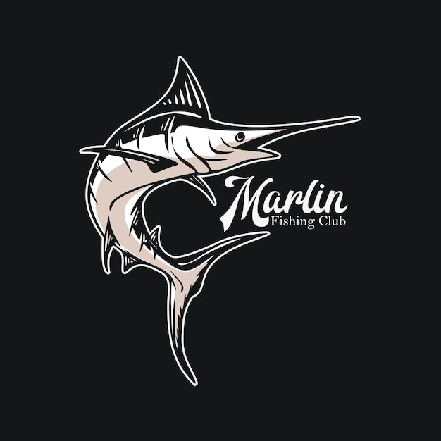 Création De Logo Club De Pêche Marlin Avec Illustration Vintage De Poisson Marlin