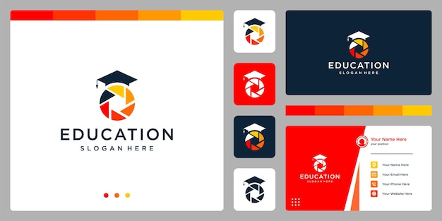 Création de logo Collège, Diplômé, Campus, Education. et le logo de la photographie. Carte de visite