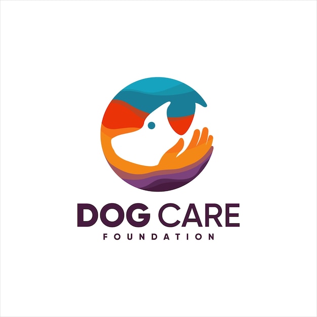 Vecteur création de logo coloré pour chien dog care foundation à la main