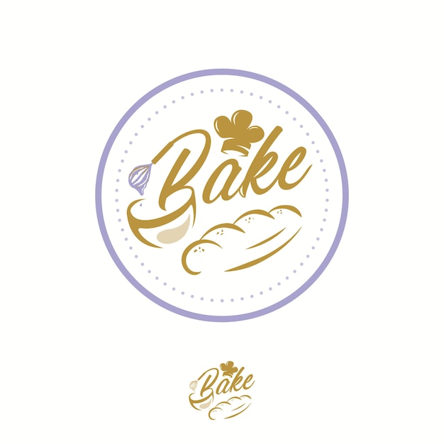 Vecteur création de logo de cuisson boulangerie boulangerie avec pain, crème, vecteur de fouet métallique. icône de chapeau de chef