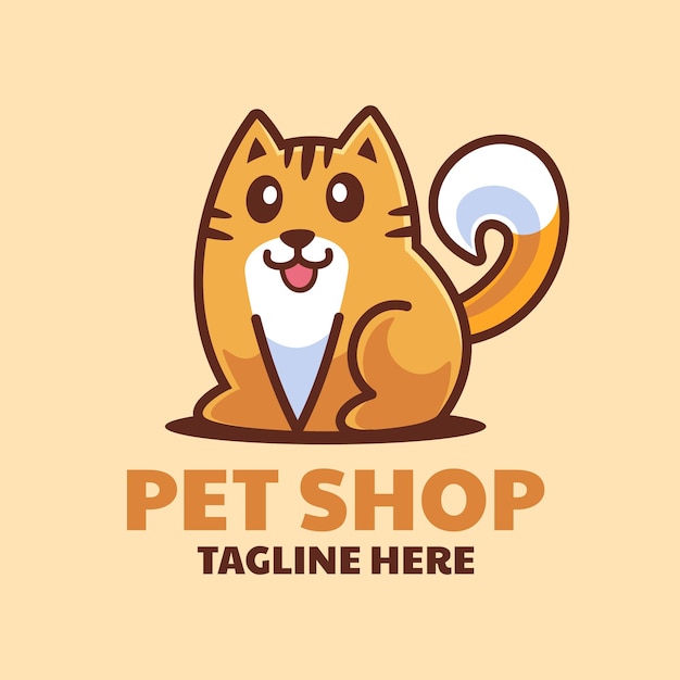 Création De Logo De Dessin Animé Mignon Chat Assis