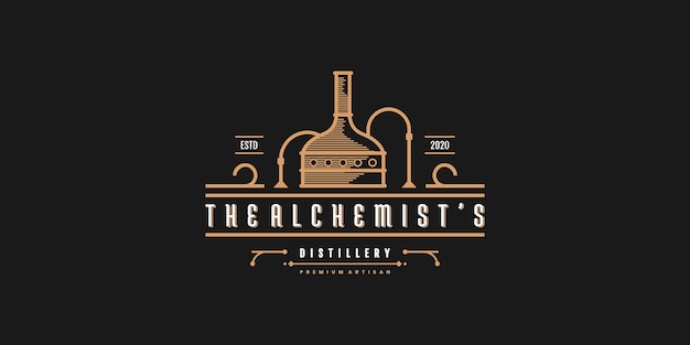 Création De Logo De Distillerie Avec Une Forme D'art En Ligne Cool Vektor Premium