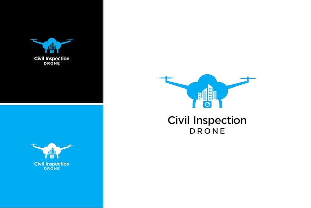 Création De Logo De Drone D'inspection Civile, Construction De Nuages Et Vecteur De Drone De Caméra