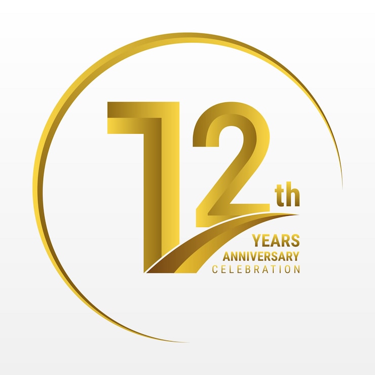 Vecteur création de logo du 12e anniversaire avec couleur dorée et modèle vectoriel de logo d'anneau