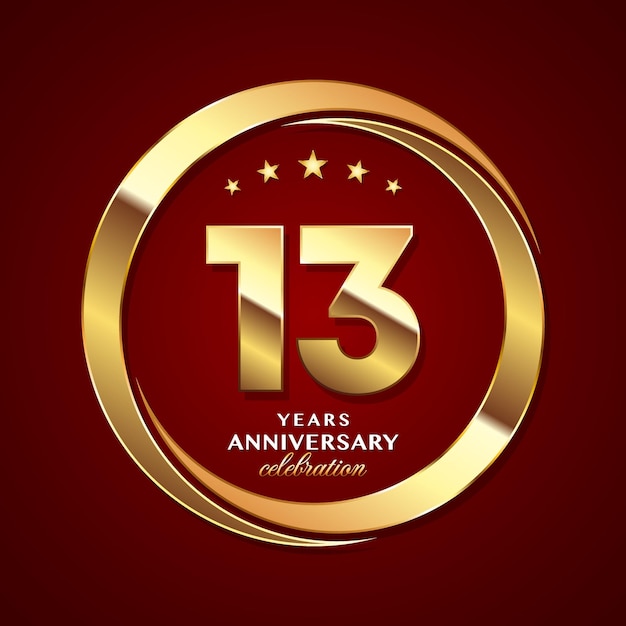 Création de logo du 13e anniversaire avec illustration de modèle vectoriel de logo de style bague en or brillant