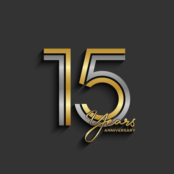 Vecteur création de logo du 15e anniversaire conception de concept de numéro de ligne double modèle de vecteur de logo de numéro d'or