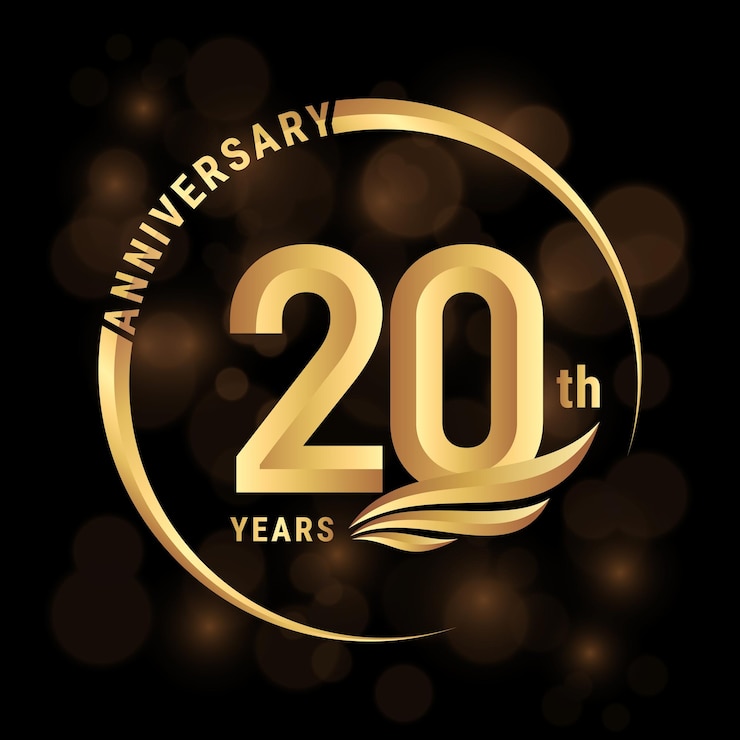Vecteur création de logo du 20e anniversaire avec ailes dorées et anneau logo vector template illustration
