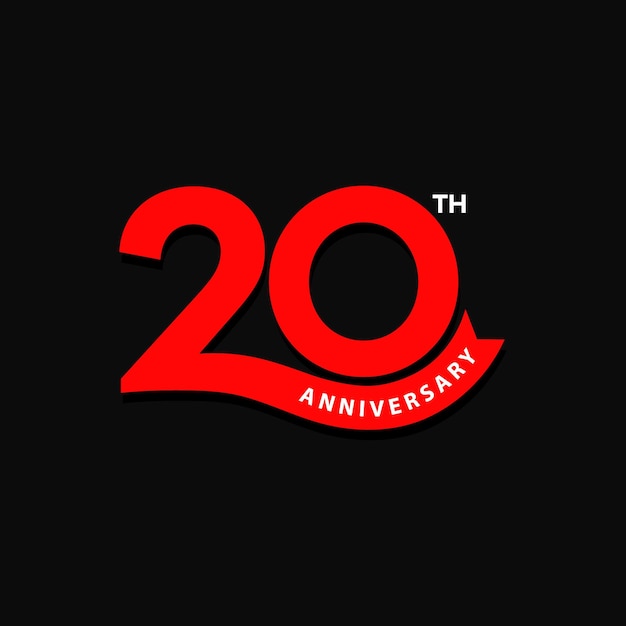 Création De Logo Du 20e Anniversaire De Couleur Rouge Sur Fond Noir  étiquette De Timbre D'icône D'anniversaire De 20 Ans