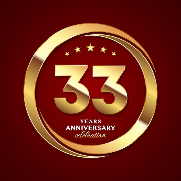 Création de logo du 33e anniversaire avec illustration de modèle vectoriel de logo de style bague en or brillant