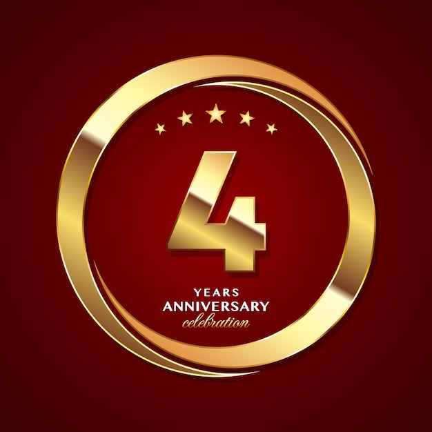 Création de logo du 4e anniversaire avec illustration de modèle vectoriel de logo de style bague en or brillant